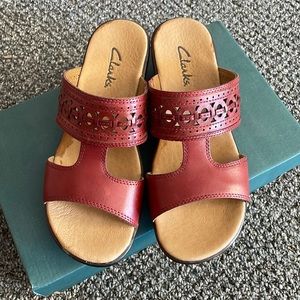 Clarks leather cut out slip ons